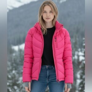 Land's End Women's Pink Puffer Jacket XS Petite (2-4) with Hood EUC